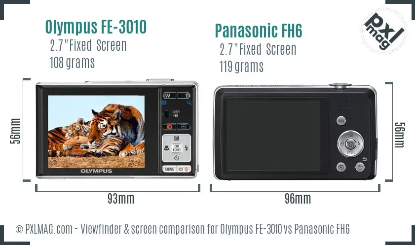 Olympus FE-3010 vs Panasonic FH6 Screen and Viewfinder comparison