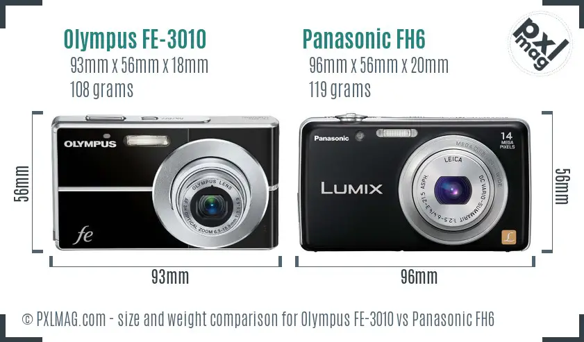 Olympus FE-3010 vs Panasonic FH6 size comparison