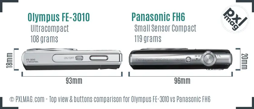 Olympus FE-3010 vs Panasonic FH6 top view buttons comparison