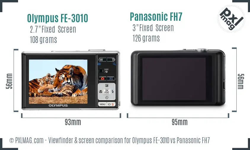 Olympus FE-3010 vs Panasonic FH7 Screen and Viewfinder comparison