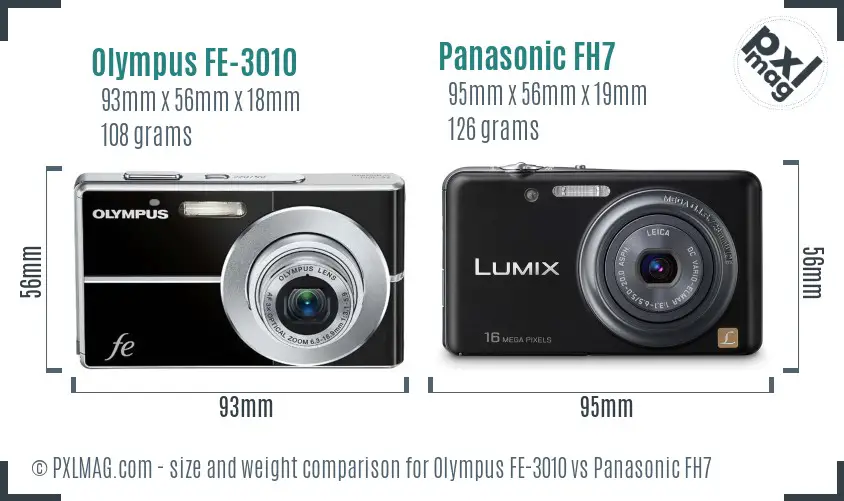 Olympus FE-3010 vs Panasonic FH7 size comparison