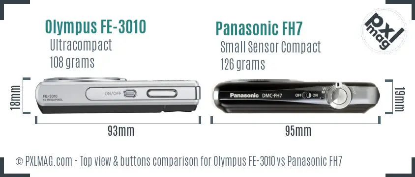 Olympus FE-3010 vs Panasonic FH7 top view buttons comparison