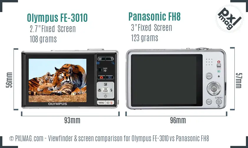 Olympus FE-3010 vs Panasonic FH8 Screen and Viewfinder comparison