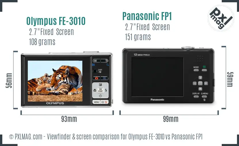 Olympus FE-3010 vs Panasonic FP1 Screen and Viewfinder comparison