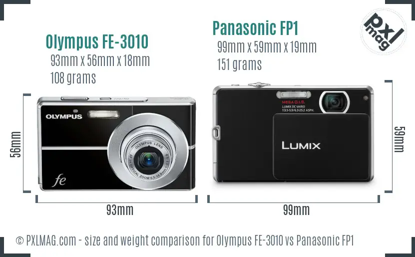 Olympus FE-3010 vs Panasonic FP1 size comparison