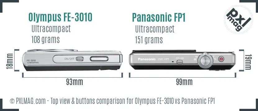 Olympus FE-3010 vs Panasonic FP1 top view buttons comparison