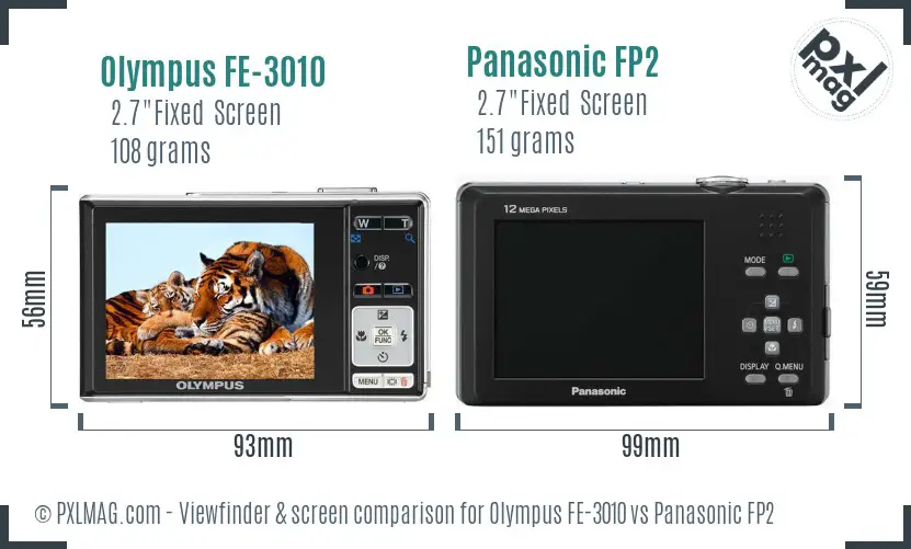 Olympus FE-3010 vs Panasonic FP2 Screen and Viewfinder comparison