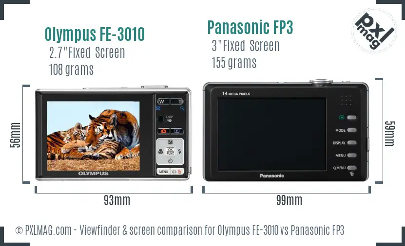 Olympus FE-3010 vs Panasonic FP3 Screen and Viewfinder comparison