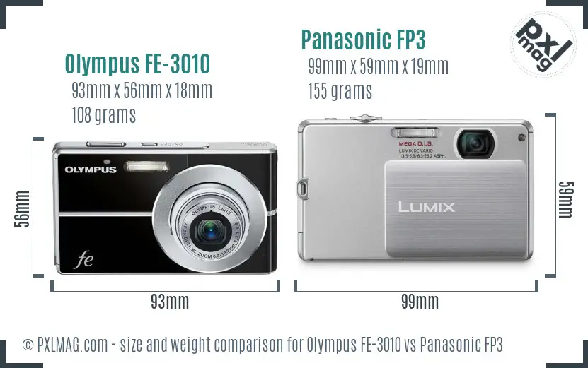 Olympus FE-3010 vs Panasonic FP3 size comparison