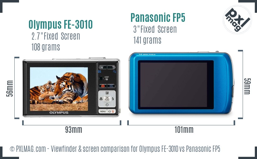 Olympus FE-3010 vs Panasonic FP5 Screen and Viewfinder comparison