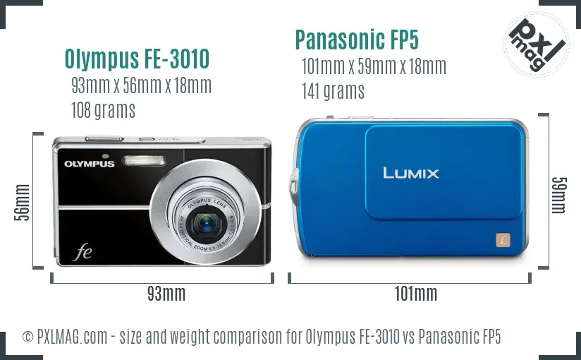 Olympus FE-3010 vs Panasonic FP5 size comparison