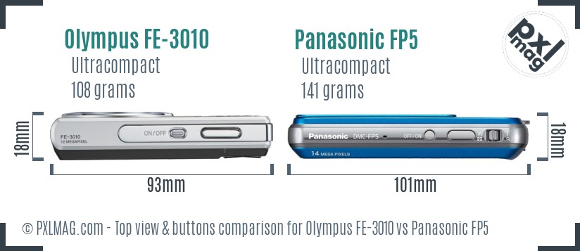 Olympus FE-3010 vs Panasonic FP5 top view buttons comparison