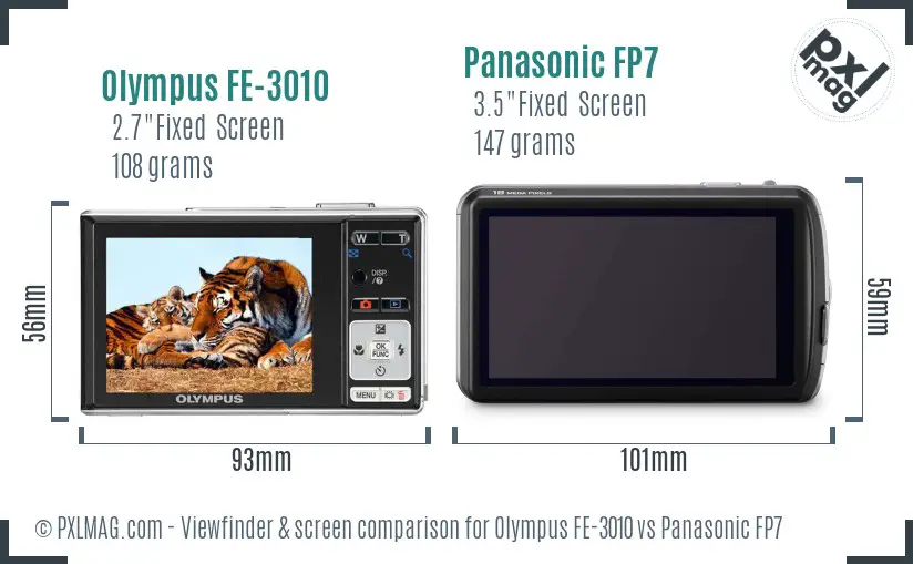 Olympus FE-3010 vs Panasonic FP7 Screen and Viewfinder comparison