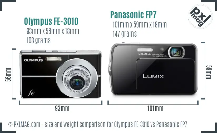 Olympus FE-3010 vs Panasonic FP7 size comparison