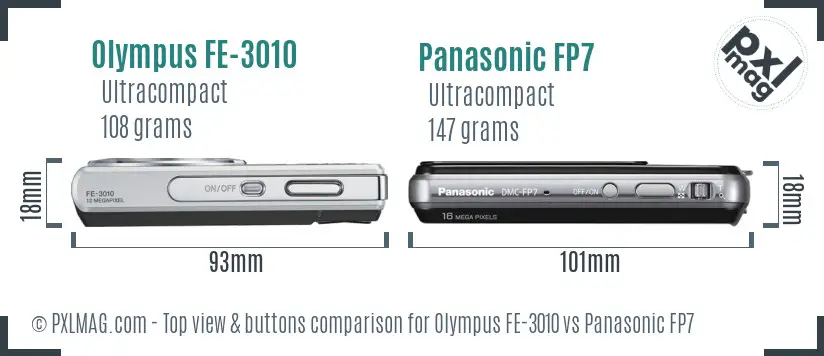 Olympus FE-3010 vs Panasonic FP7 top view buttons comparison