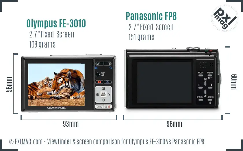 Olympus FE-3010 vs Panasonic FP8 Screen and Viewfinder comparison