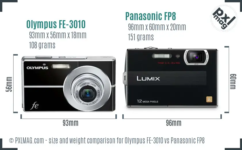Olympus FE-3010 vs Panasonic FP8 size comparison