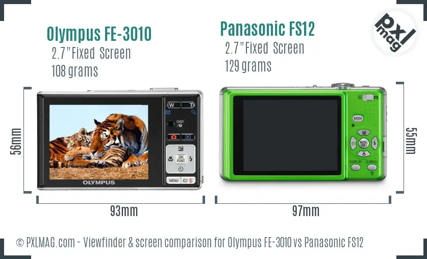 Olympus FE-3010 vs Panasonic FS12 Screen and Viewfinder comparison