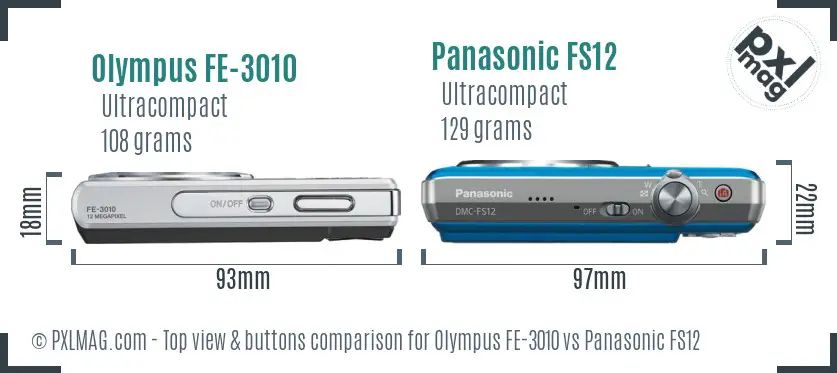 Olympus FE-3010 vs Panasonic FS12 top view buttons comparison