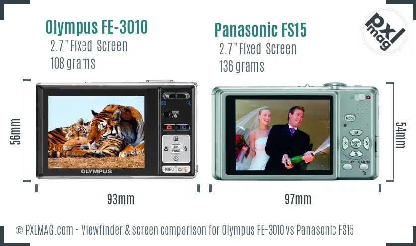 Olympus FE-3010 vs Panasonic FS15 Screen and Viewfinder comparison