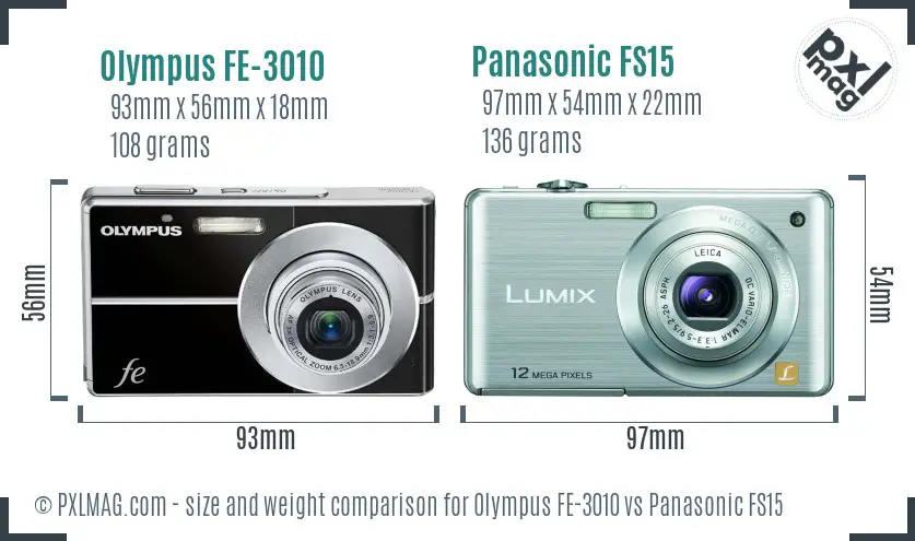 Olympus FE-3010 vs Panasonic FS15 size comparison