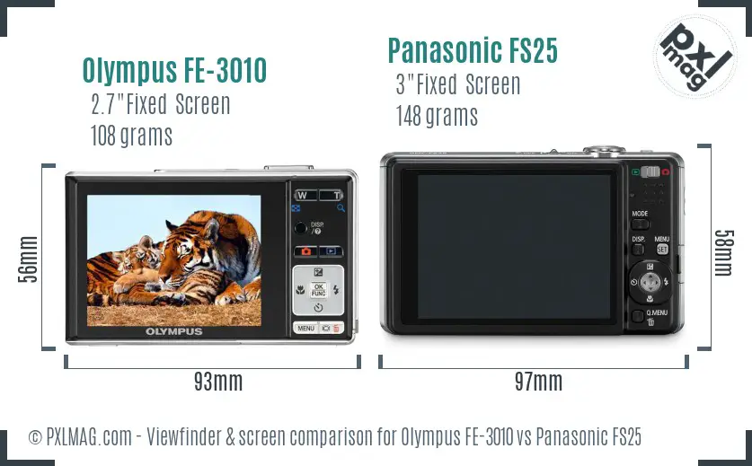 Olympus FE-3010 vs Panasonic FS25 Screen and Viewfinder comparison