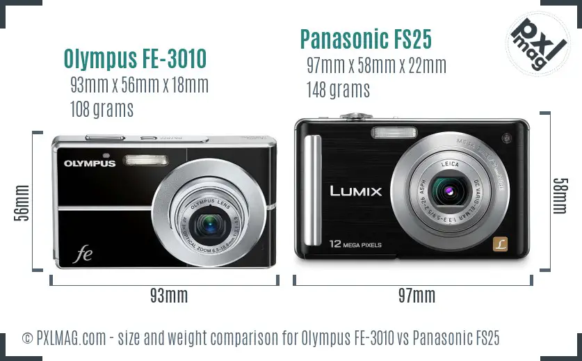 Olympus FE-3010 vs Panasonic FS25 size comparison