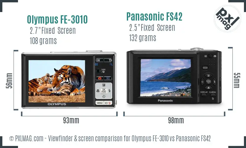 Olympus FE-3010 vs Panasonic FS42 Screen and Viewfinder comparison