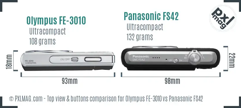 Olympus FE-3010 vs Panasonic FS42 top view buttons comparison