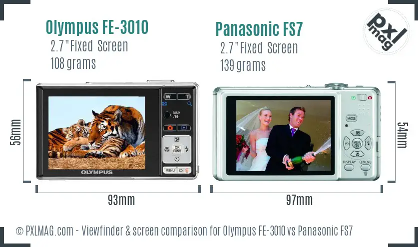 Olympus FE-3010 vs Panasonic FS7 Screen and Viewfinder comparison