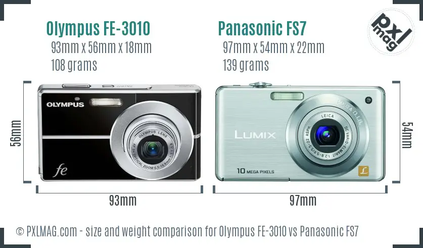 Olympus FE-3010 vs Panasonic FS7 size comparison