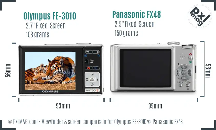 Olympus FE-3010 vs Panasonic FX48 Screen and Viewfinder comparison