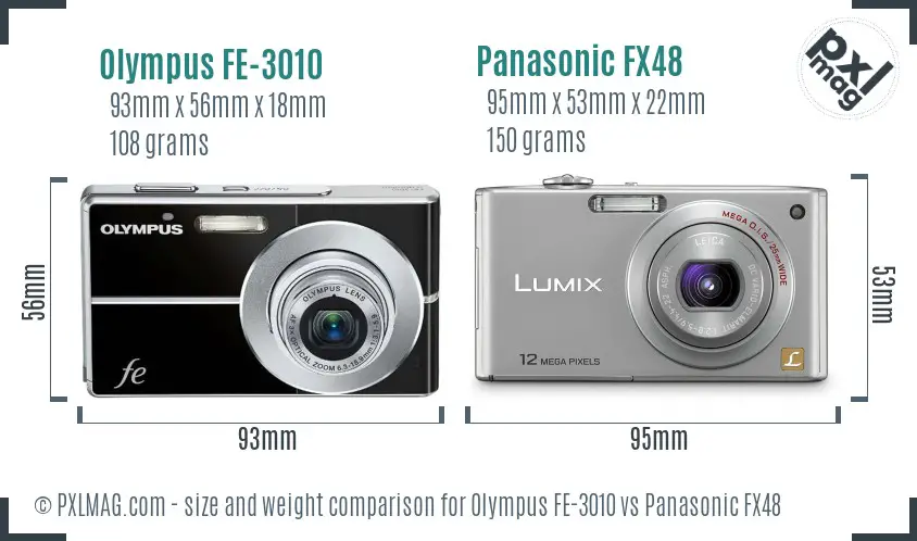 Olympus FE-3010 vs Panasonic FX48 size comparison