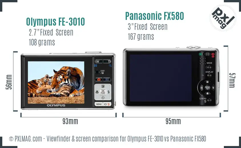 Olympus FE-3010 vs Panasonic FX580 Screen and Viewfinder comparison