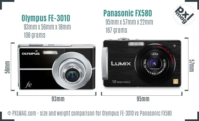 Olympus FE-3010 vs Panasonic FX580 size comparison