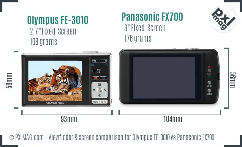 Olympus FE-3010 vs Panasonic FX700 Screen and Viewfinder comparison