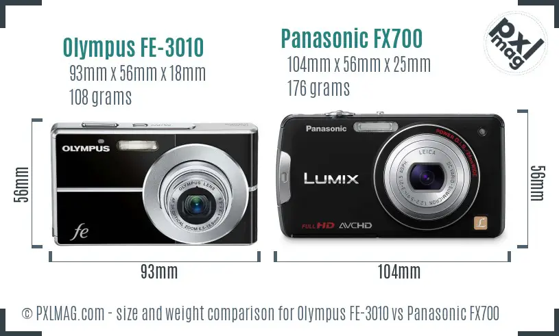 Olympus FE-3010 vs Panasonic FX700 size comparison