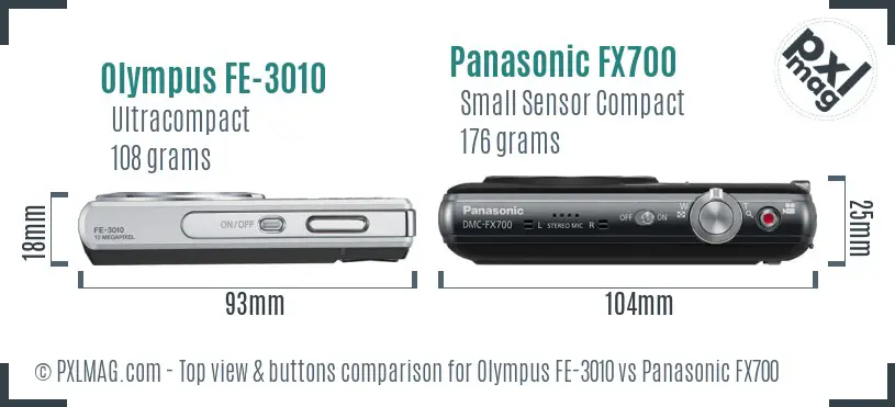 Olympus FE-3010 vs Panasonic FX700 top view buttons comparison