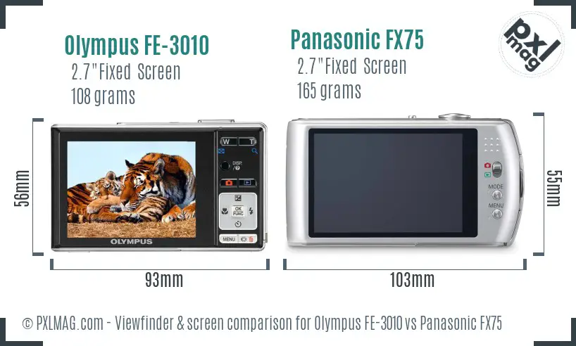 Olympus FE-3010 vs Panasonic FX75 Screen and Viewfinder comparison