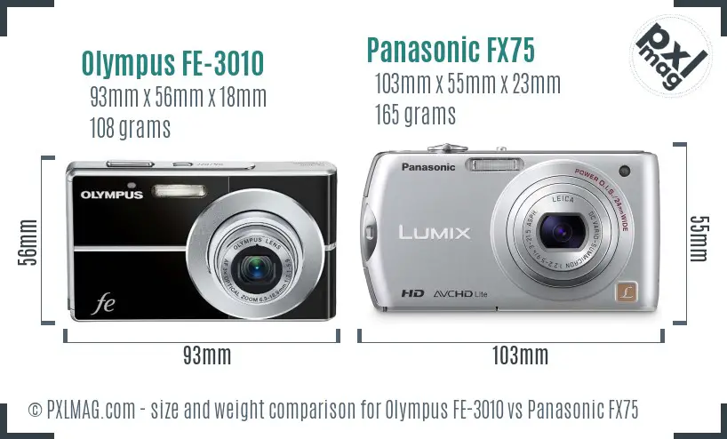 Olympus FE-3010 vs Panasonic FX75 size comparison