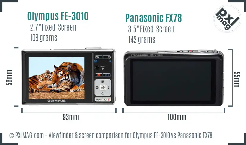 Olympus FE-3010 vs Panasonic FX78 Screen and Viewfinder comparison
