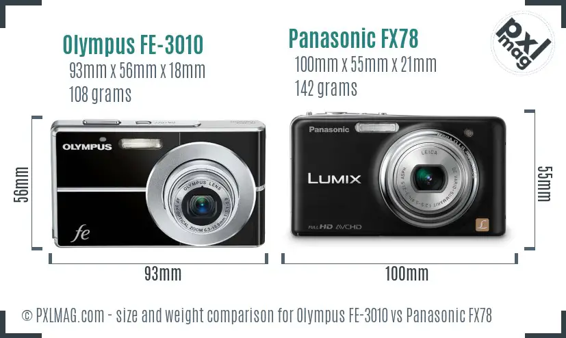Olympus FE-3010 vs Panasonic FX78 size comparison