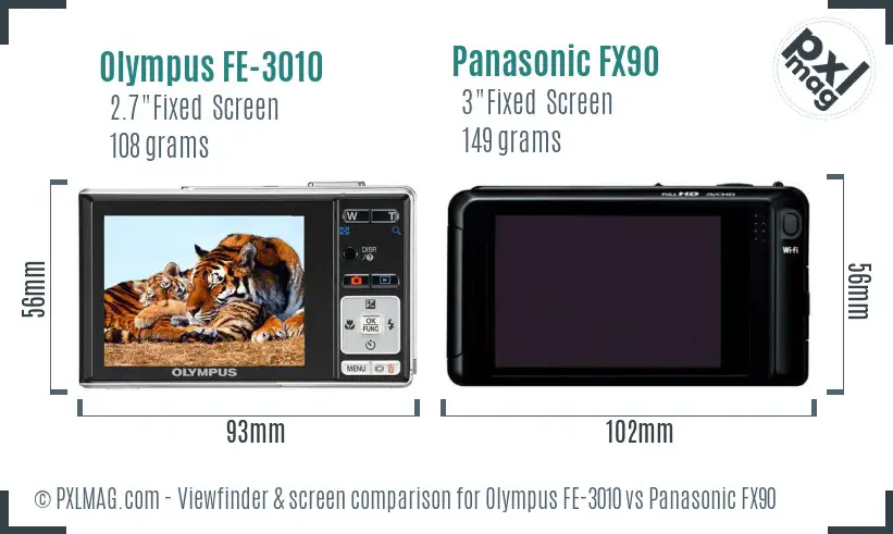 Olympus FE-3010 vs Panasonic FX90 Screen and Viewfinder comparison