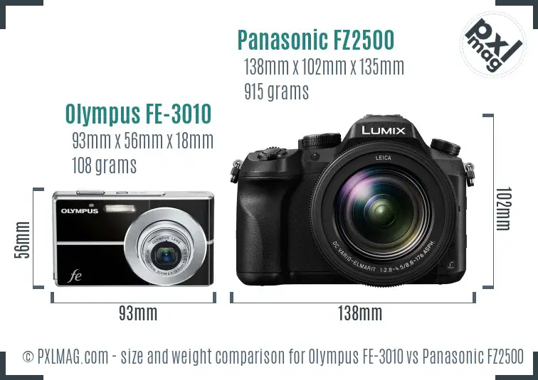 Olympus FE-3010 vs Panasonic FZ2500 size comparison