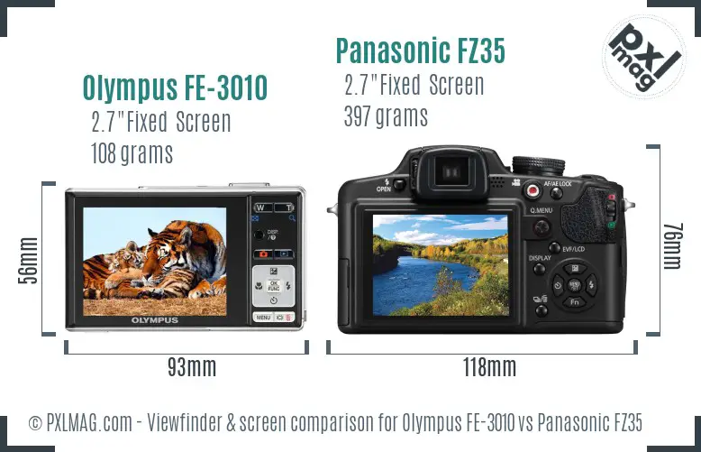 Olympus FE-3010 vs Panasonic FZ35 Screen and Viewfinder comparison