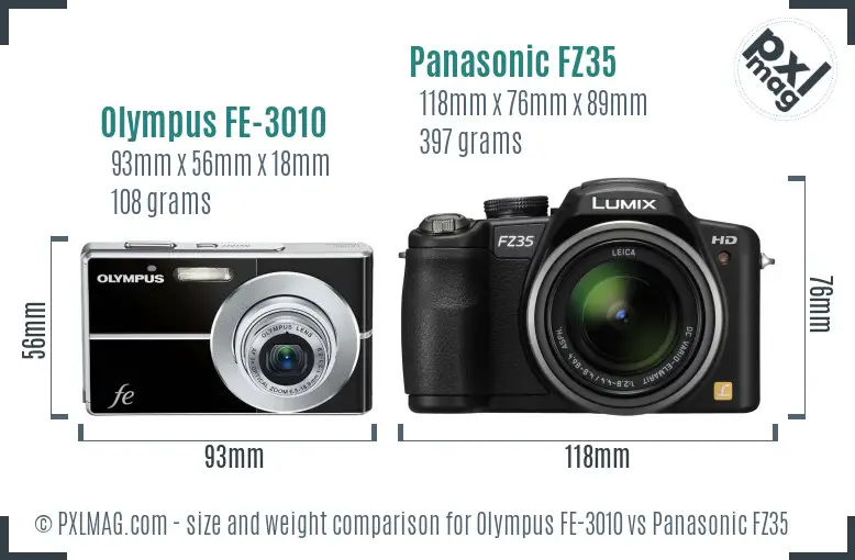 Olympus FE-3010 vs Panasonic FZ35 size comparison