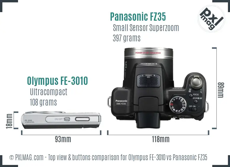 Olympus FE-3010 vs Panasonic FZ35 top view buttons comparison