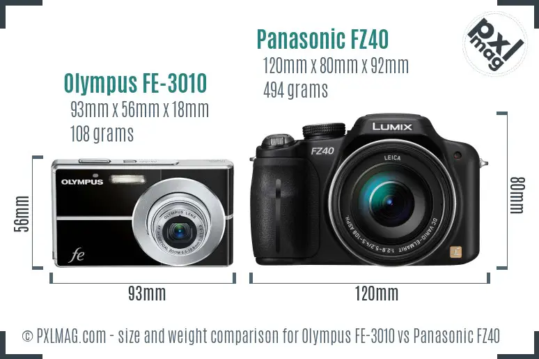 Olympus FE-3010 vs Panasonic FZ40 size comparison