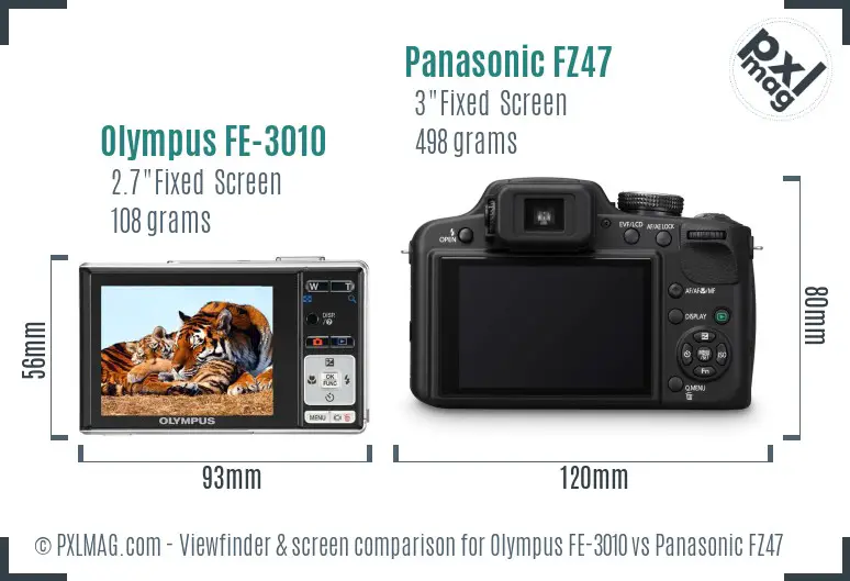 Olympus FE-3010 vs Panasonic FZ47 Screen and Viewfinder comparison