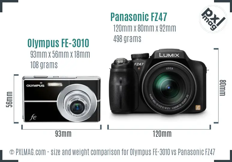 Olympus FE-3010 vs Panasonic FZ47 size comparison